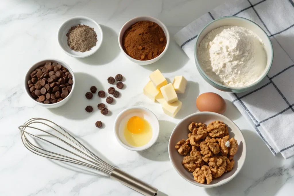 Brownie batter being mixed with a wooden spoon in a glass bowl.