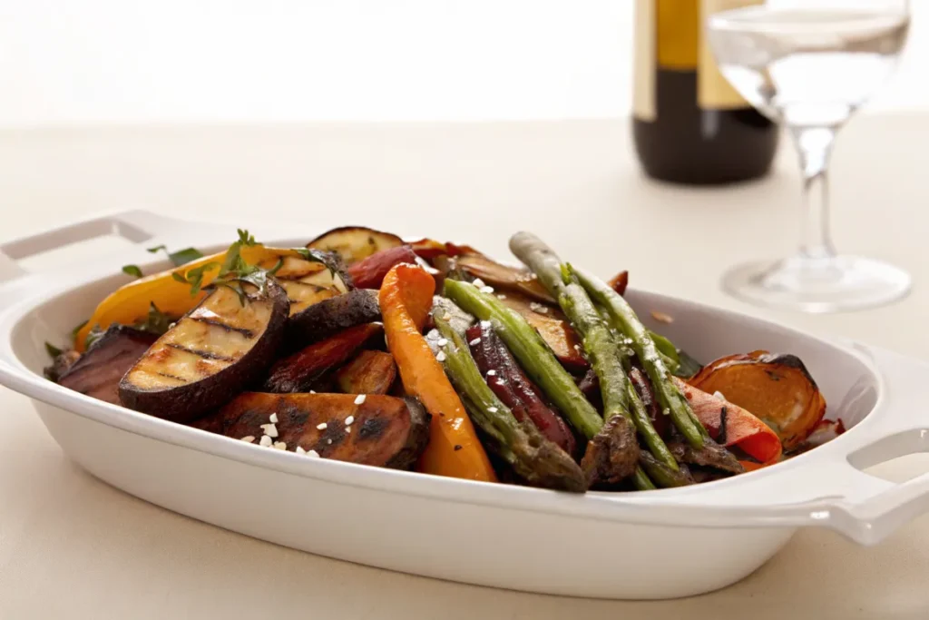 Traeger-grilled vegetables ready to serve