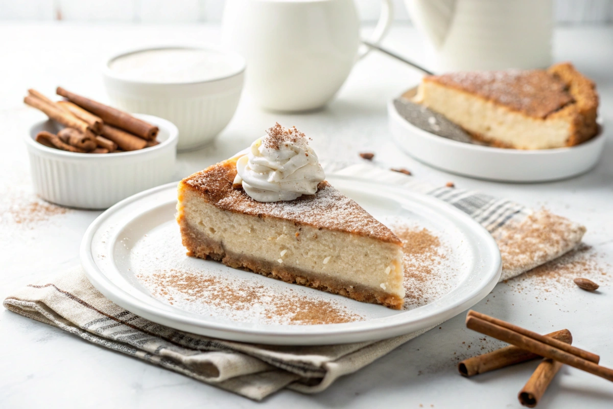 Plated Churro Cheesecake Slice