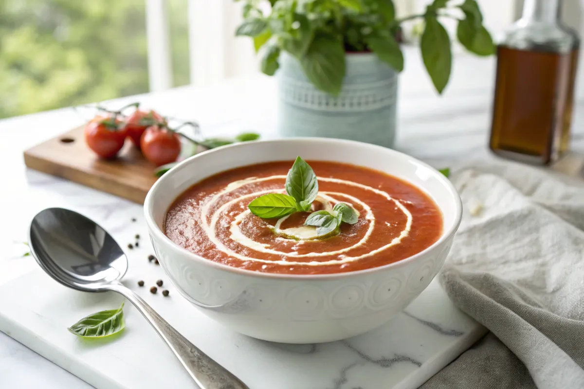 Served bowl of How Campbell's Soup tomato soup.