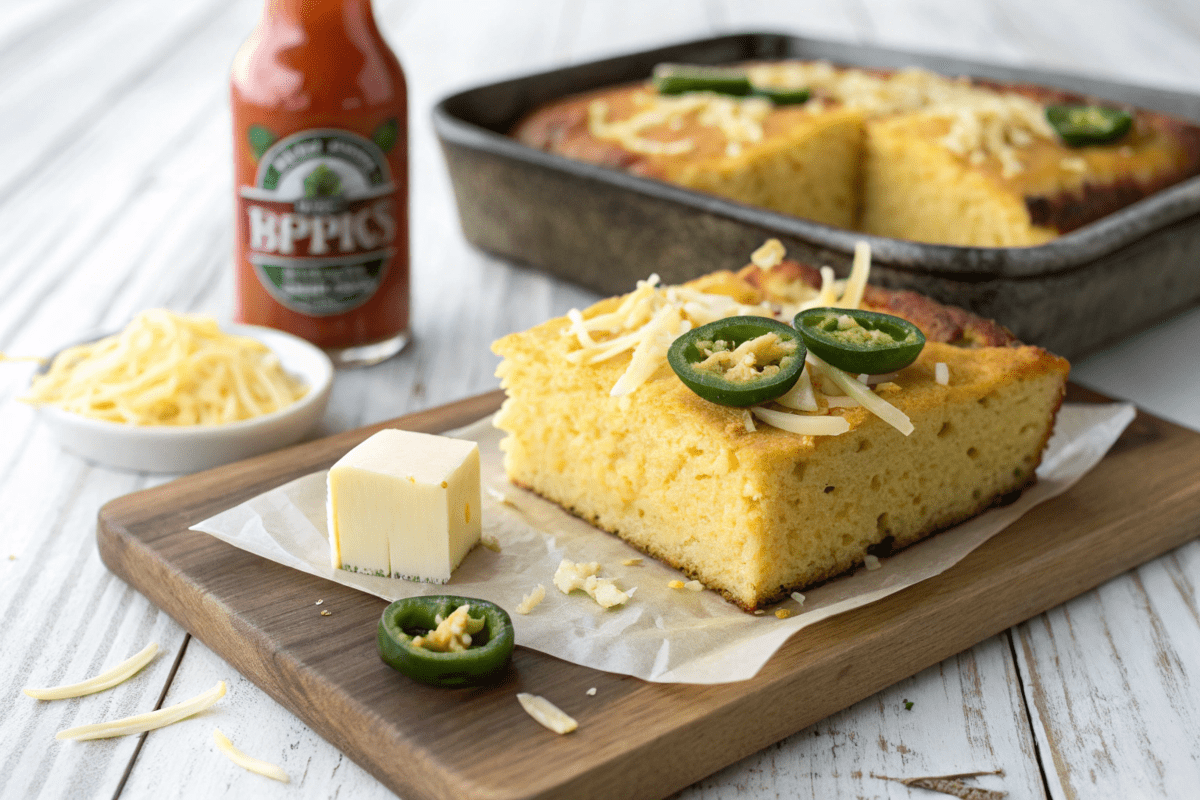 alapeño and cheese cornbread on a tray.