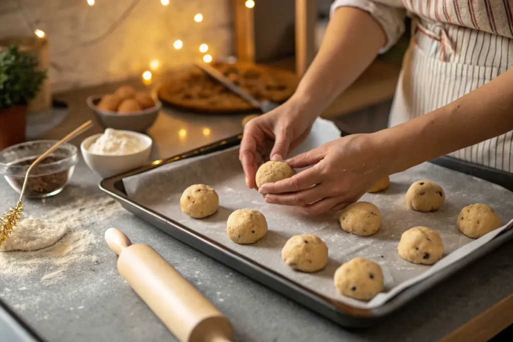 Chocolate chip cookies baking in the oven